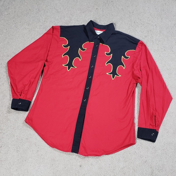 Vintage Panhandle Slim Western Shirt Mens M (Small?) Plaid Red Black Cowboy Yoke - Picture 2 of 10